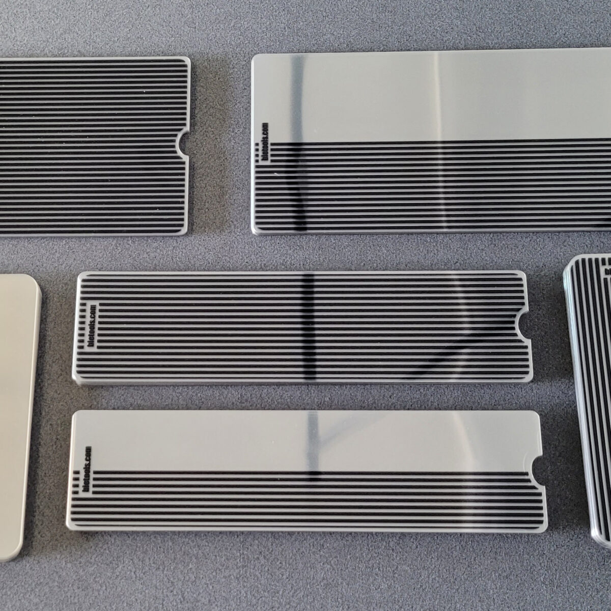 A selection of light filters, printed with double density on 0.4mm clear PET-GAG sheets