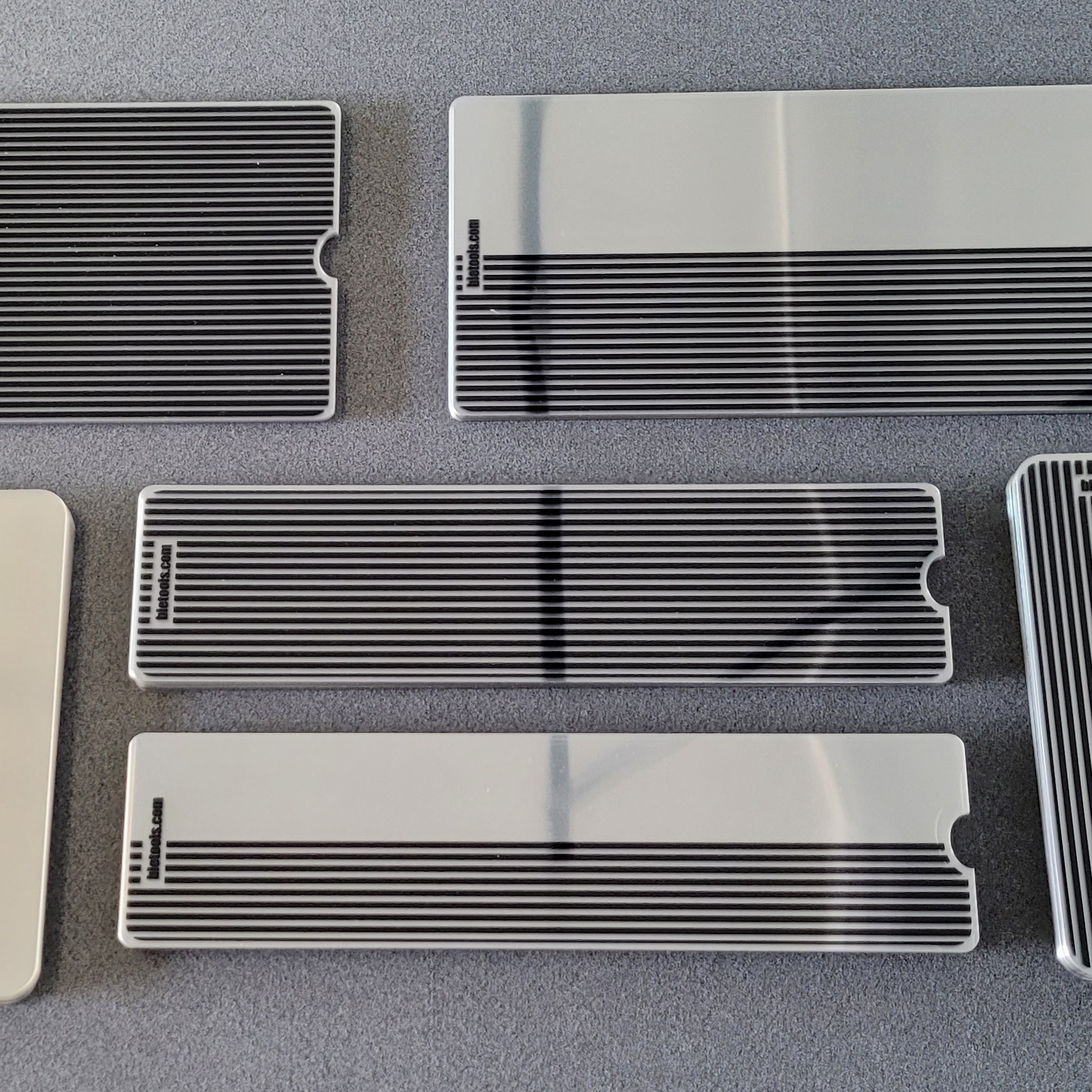 A selection of light filters, printed with double density on 0.4mm clear PET-GAG sheets