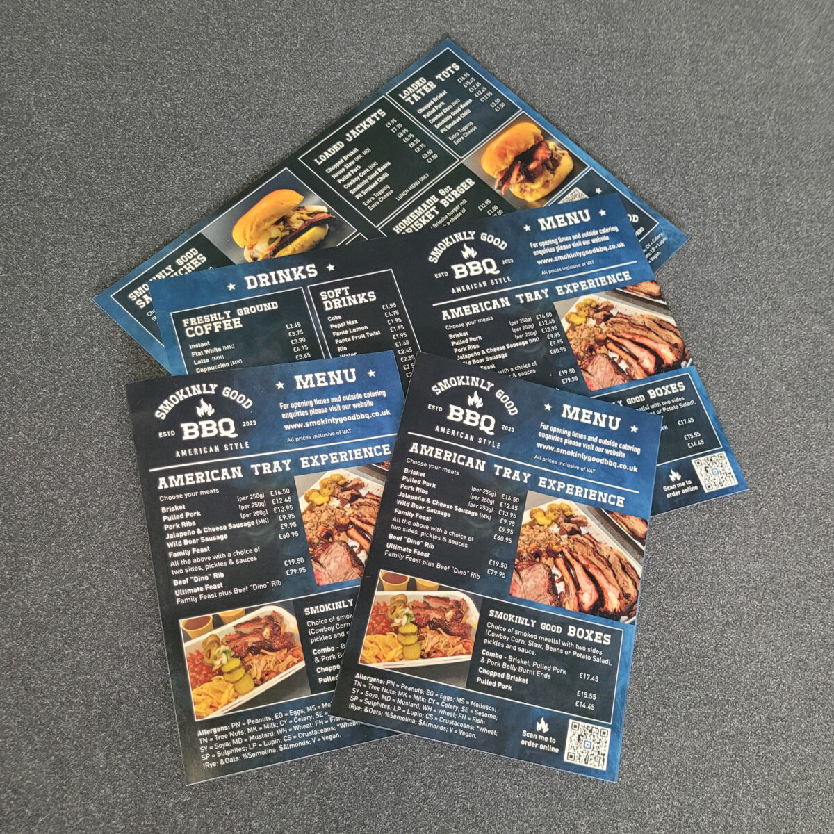 170gsm silk paperstock, A4 double sided leaflet, folded into a 4 page menu
