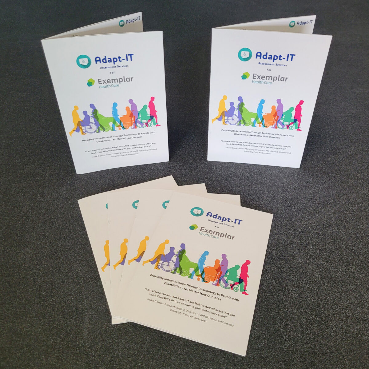170gsm silk paper brochure, A4 double sided print folded into an 8 page saddle stitched booklet