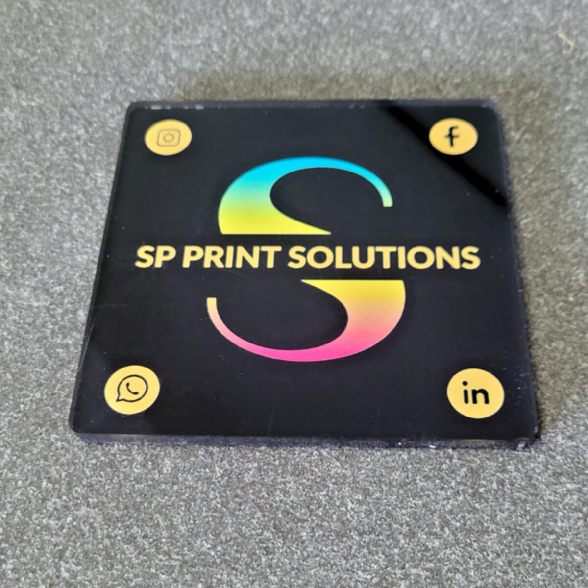 5mm clear acrylic coasters, reverse printed with a company logo, white under flood used as a finish layer