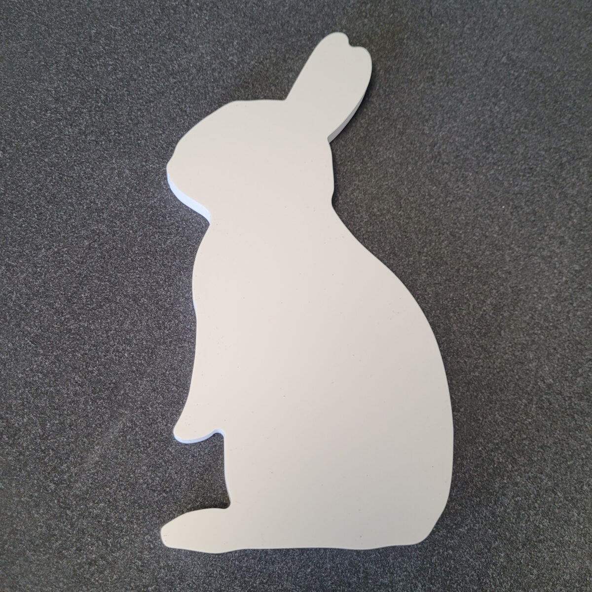 10mm foamex rabbit silhouette, routed using a 6mm drill bit, to be used as a garden ornament