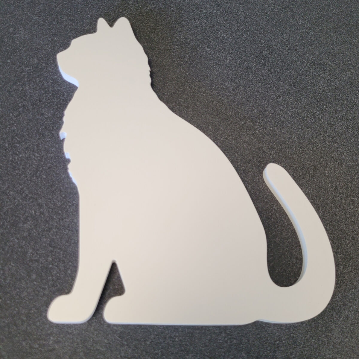 10mm foamex cat silhouette, routed using a 6mm drill bit, to be used as a garden ornament